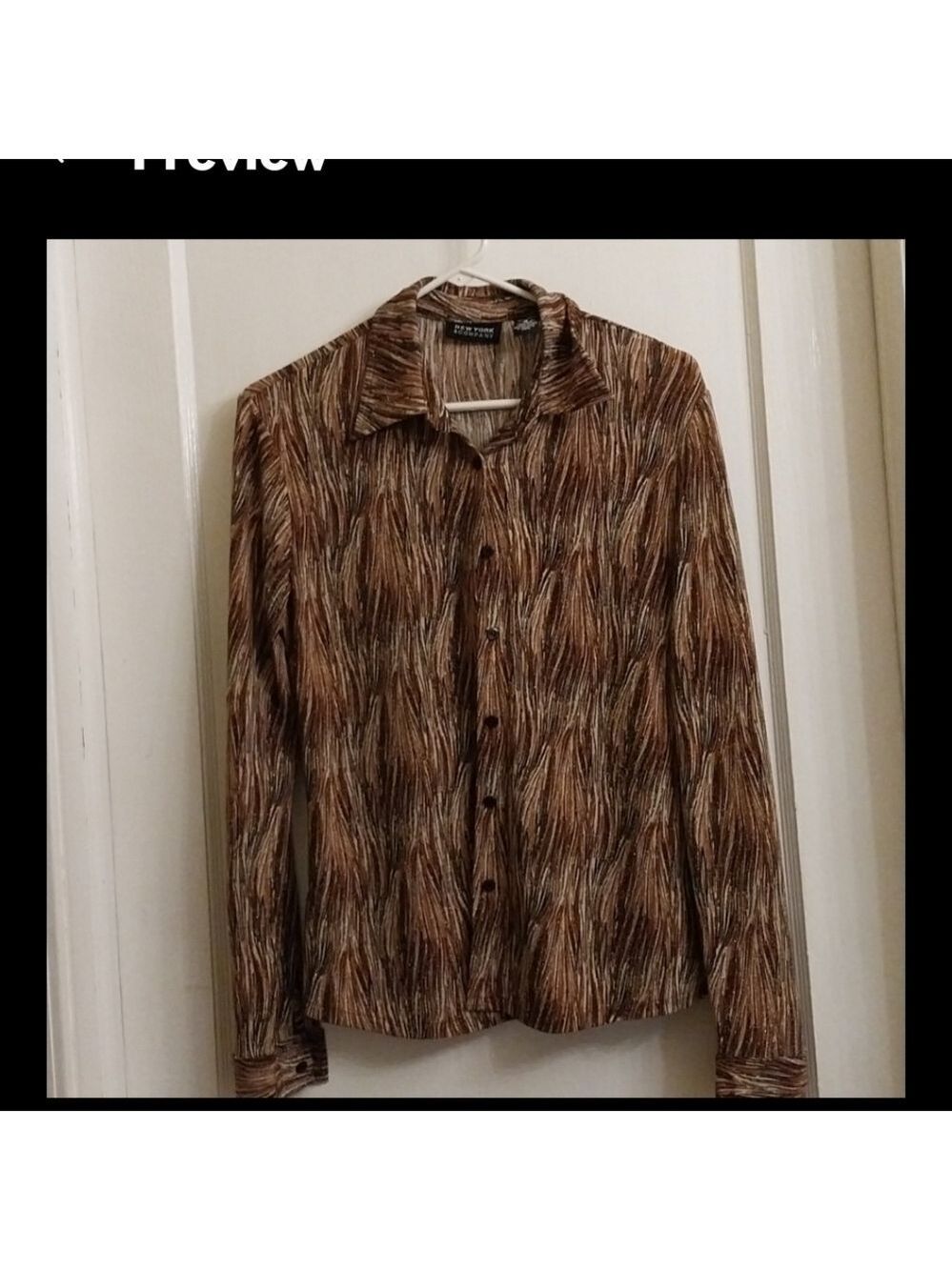New York & Co Women's Gold Metallic Thread Black & Brown Blouse Size S